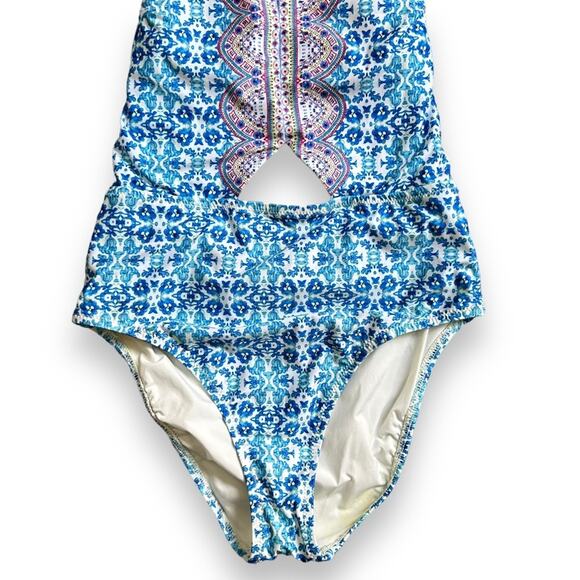 Nanette Lepore Seductress Seaside Tile Swimsuit Blue Size S - Picture 5 of 13